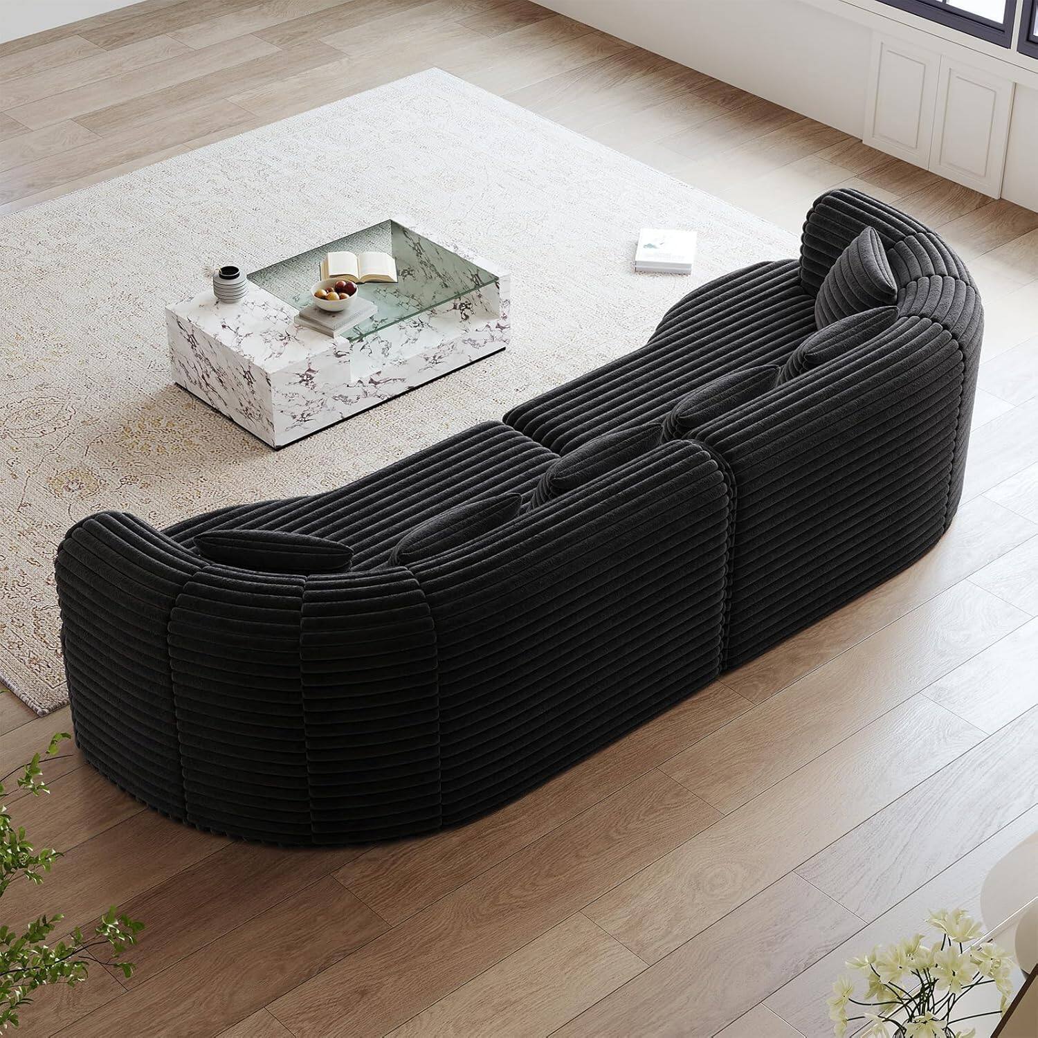 Alt View 8. Trinkets Crazed - 106.3" Curved Sectional Sofa Oversized Deep Seat Cloud Couch with 6 Pillows - black.