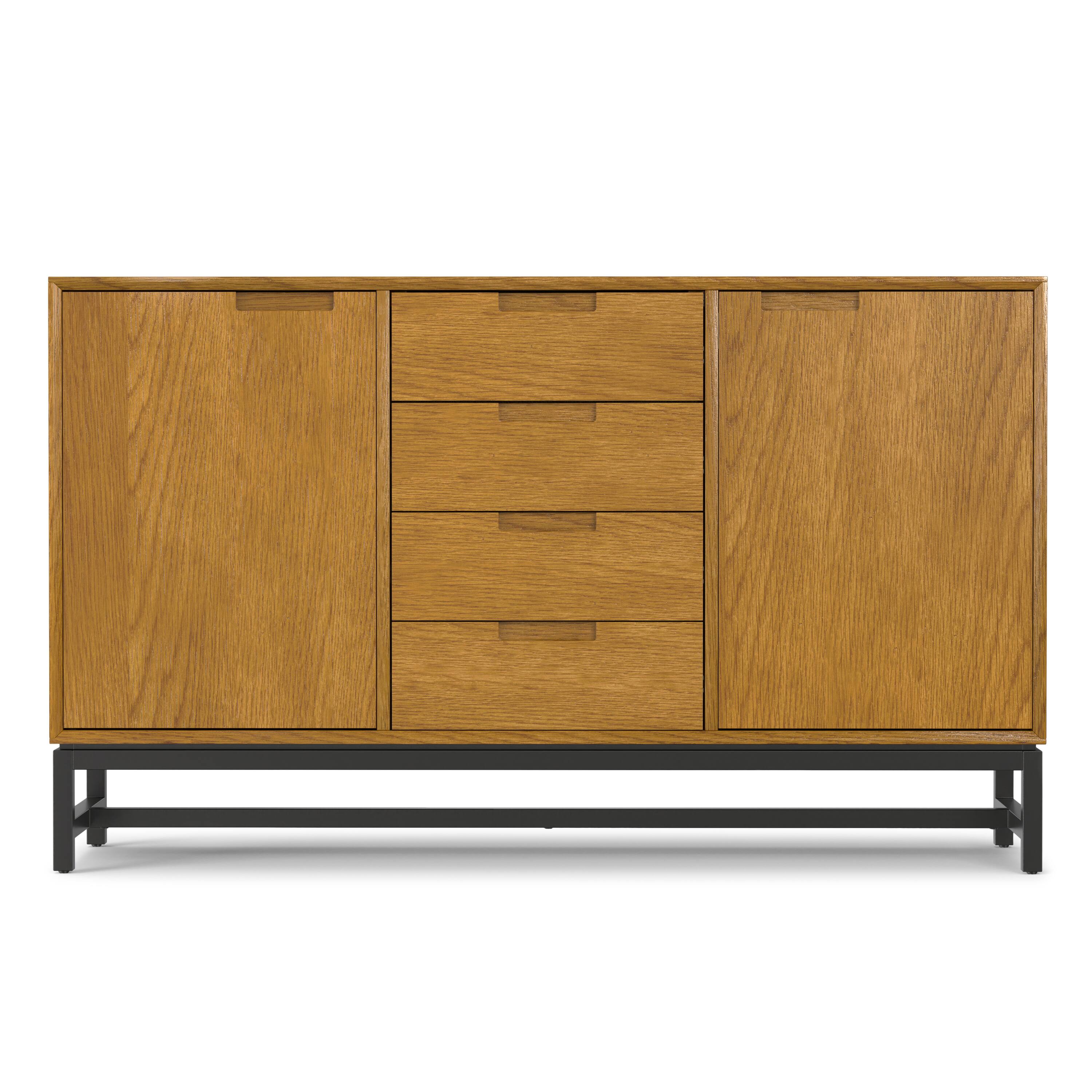 Left. Simpli Home - Banting Mid Century Sideboard with Centre Drawers in Oak Veneer - Oak Veneer.