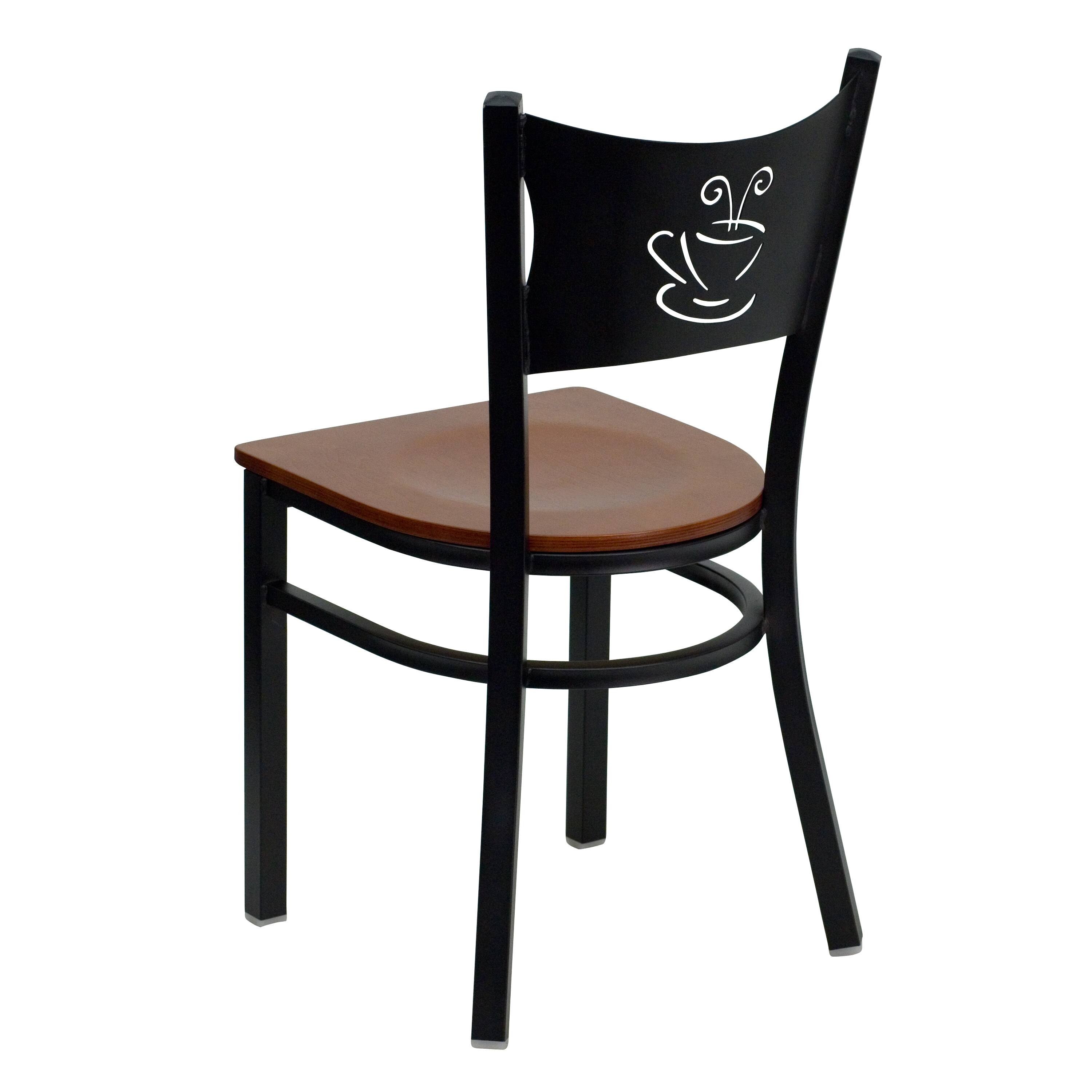 Alt View 3. Emma + Oliver - Coffee Back Metal Restaurant Dining Chair - Cherry Wood Seat/Black Metal Frame.