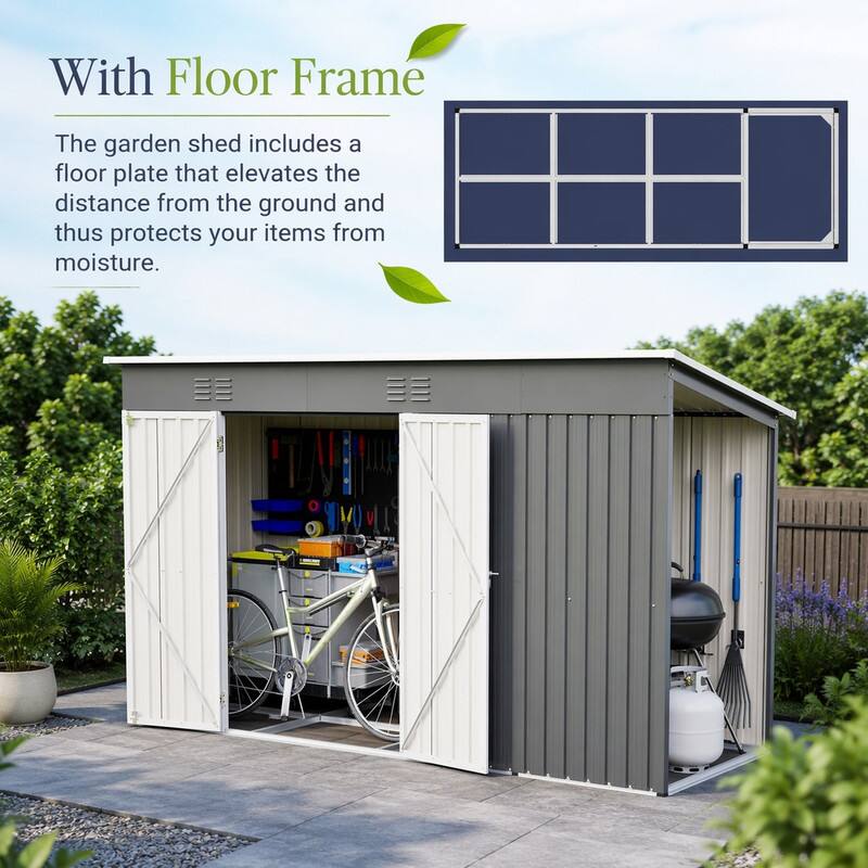 With Floor Frame

The garden shed includes a floor plate that elevates the distance from the ground and thus protects your items from moisture.
