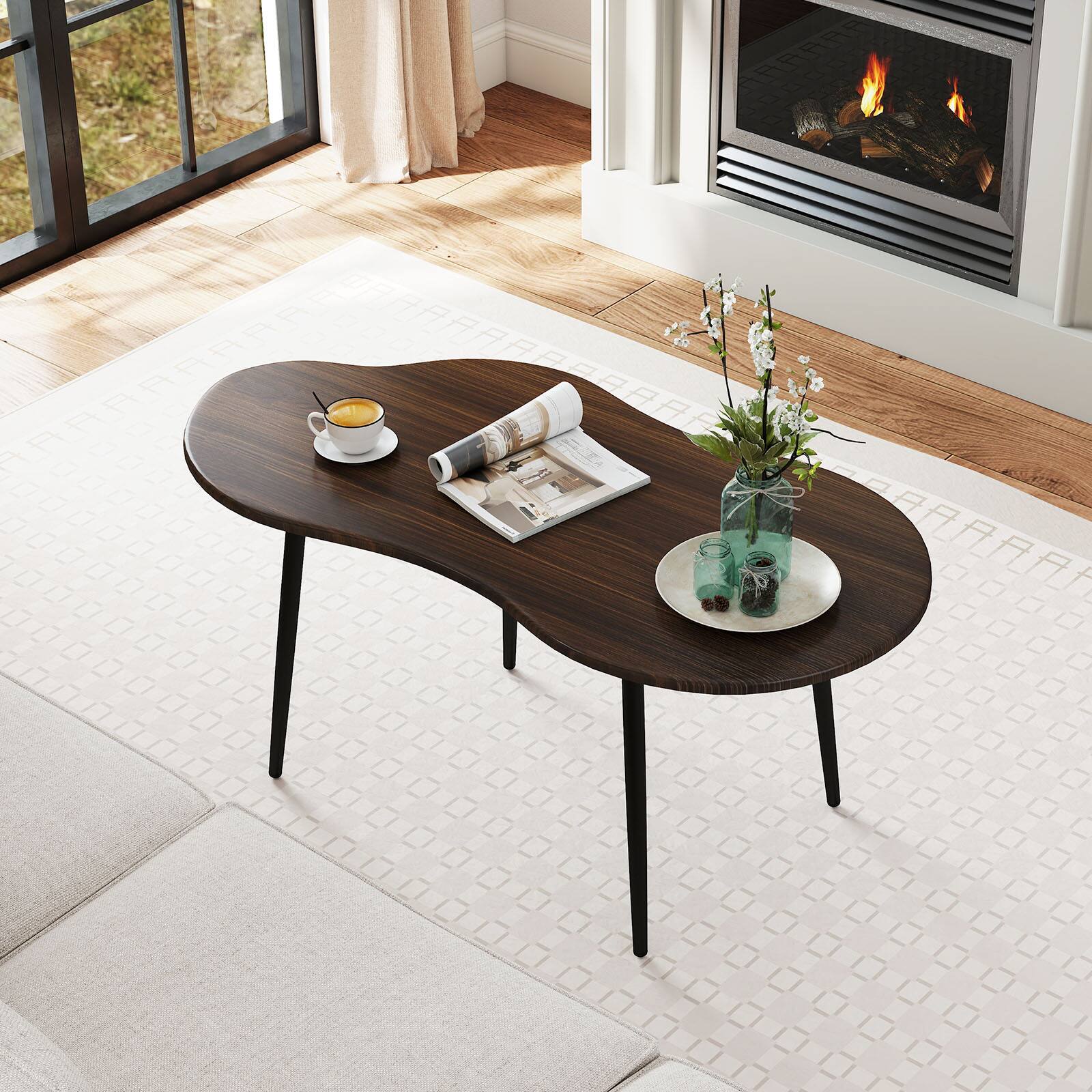 Alt View 5. Gymax - Gymax Cloud Shape Coffee TableIrregular Center Table w/ Metal FrameWooden Table Walnut - Brown.