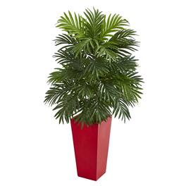 BreeBe - 40'' Areca Palm Artificial Plant in Red Planter - Green