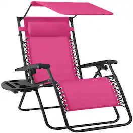 Best Choice Products - 30" Extra Wide Folding Zero Gravity Patio Lounge Chair w/Adjustable Canopy Shade - Hot Pink/Black