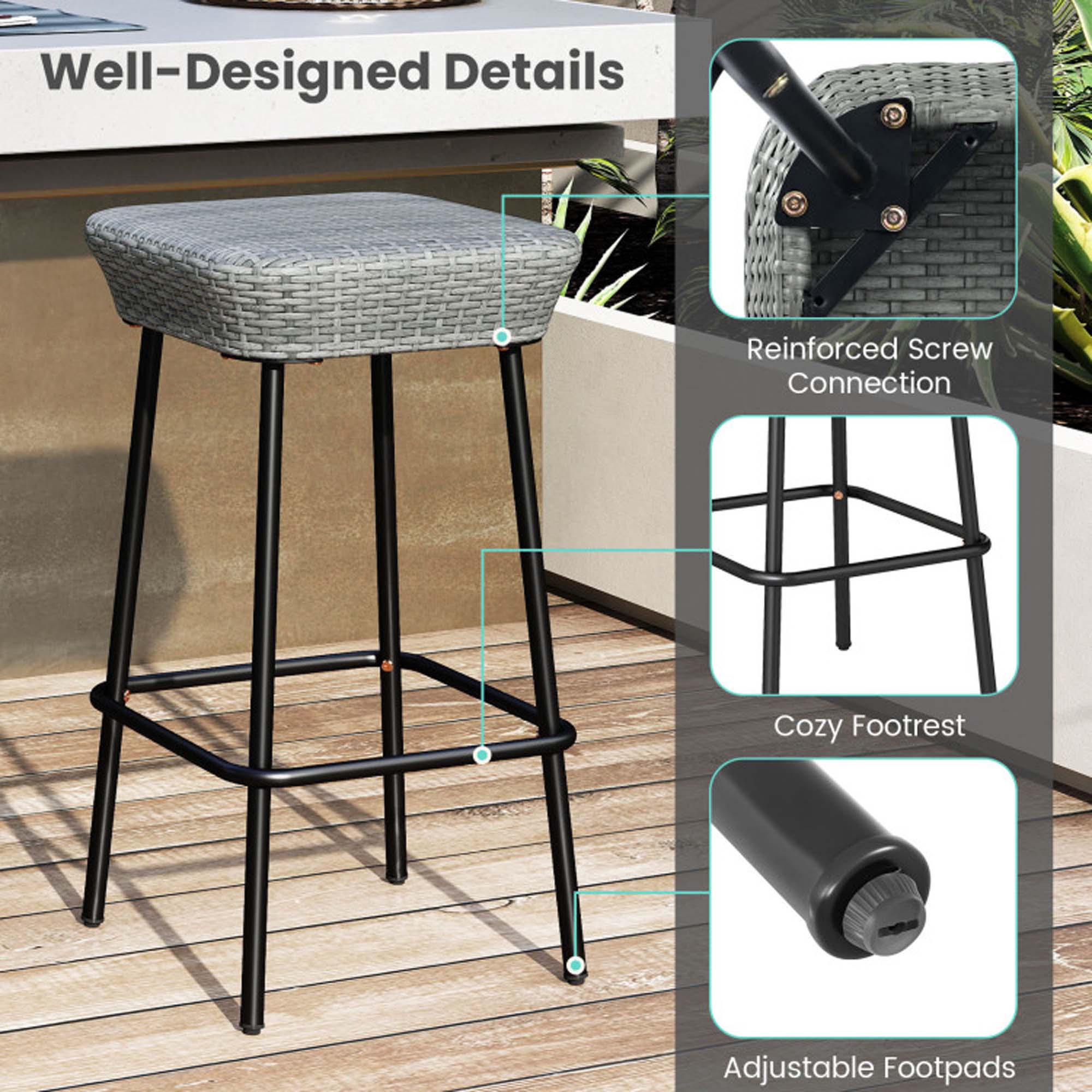 Well-Designed Details  
Reinforced Screw Connection  
Cozy Footrest  
Adjustable Footpads