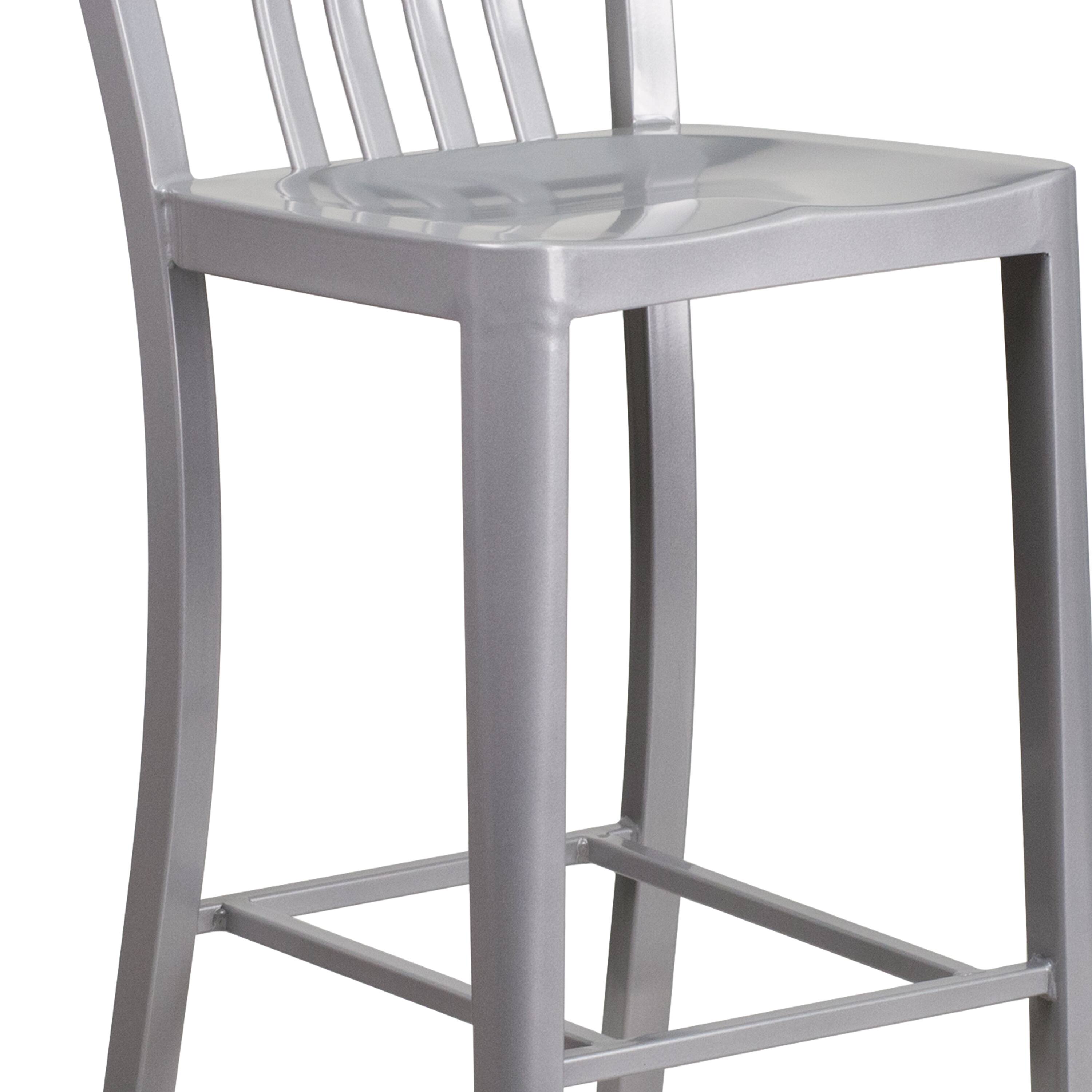 Alt View 9. Emma + Oliver - Commercial Grade 30"H Colorful Metal Indoor-Outdoor Vertical Slat Back Barstool - Silver.