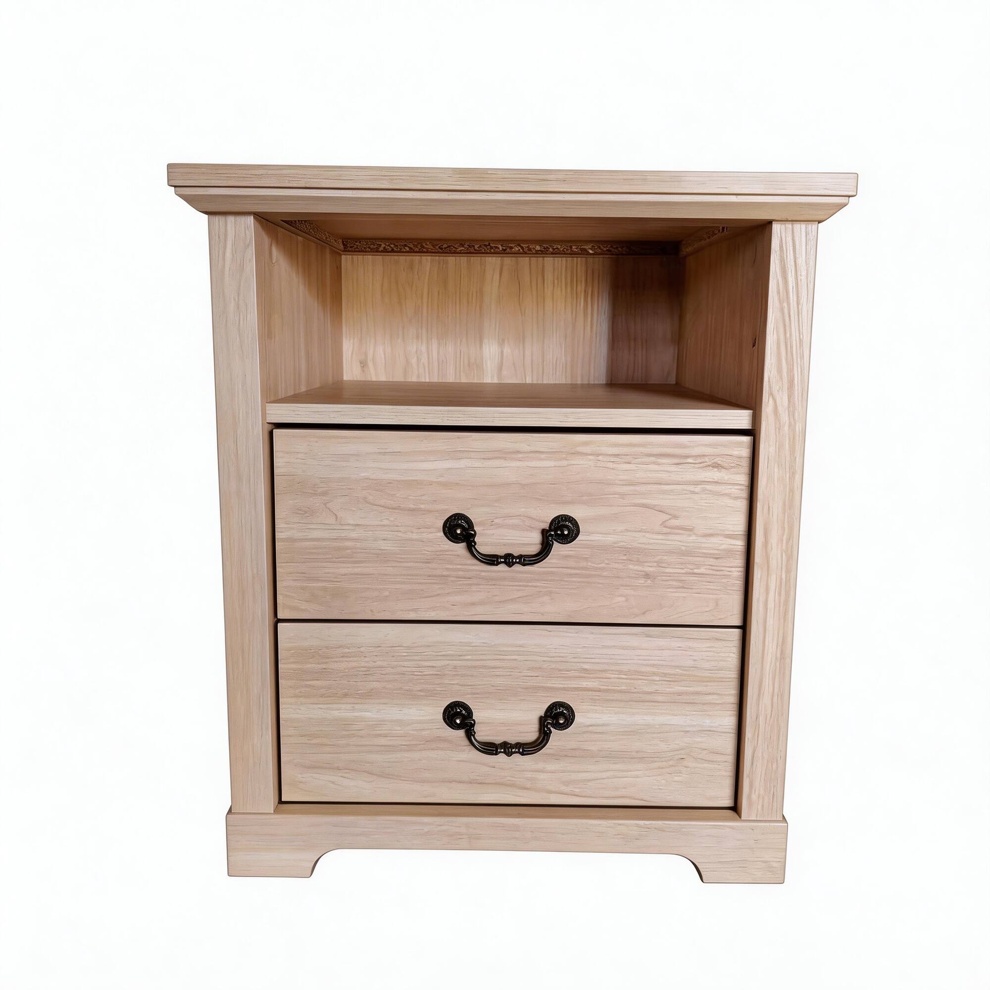 Alt View 2. Vaczon - Rustic Distressed Oak Nightstands (Set of 2) with Open Shelf and 2 Drawers - Oak.