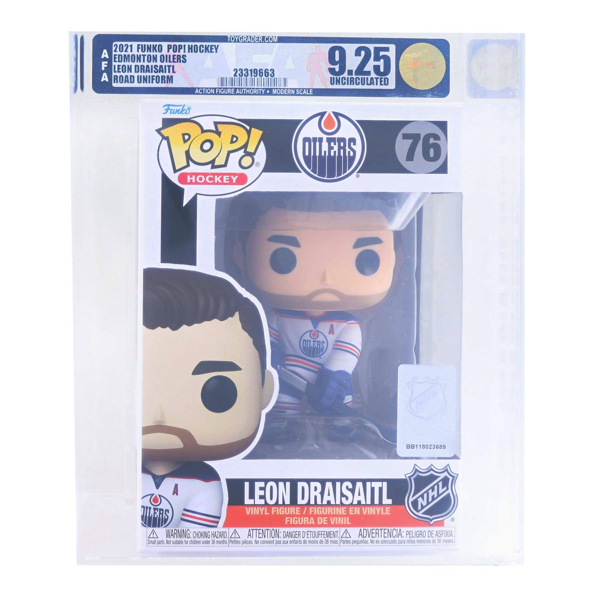 Edmonton Oilers NHL Funko POP | Leon Draisaitl (Road Uniform) | Rated AFA 9.25 - Blue/White