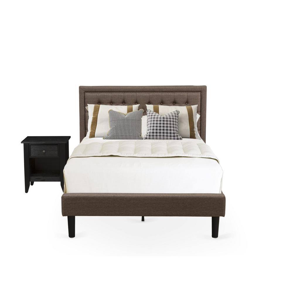 Alt View 2. East West Furniture - KD18F-1DE07 2 Pc Full Size Bed Set - Platform Bed Brown Headboard with 1 Wood Night Stand - Black Finish Legs - Brown.
