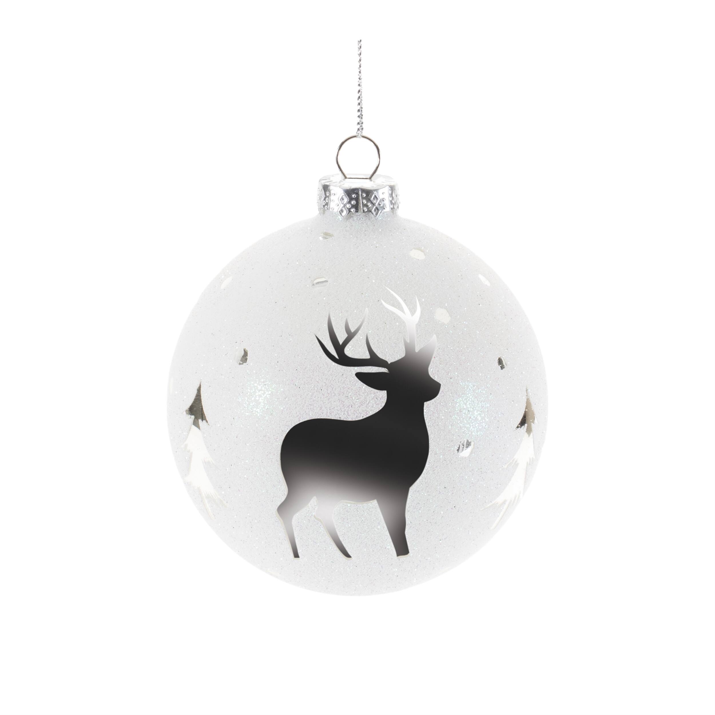Left. BreeBe - Glittered Glass Deer Ornament (Set of 6) - Gray.