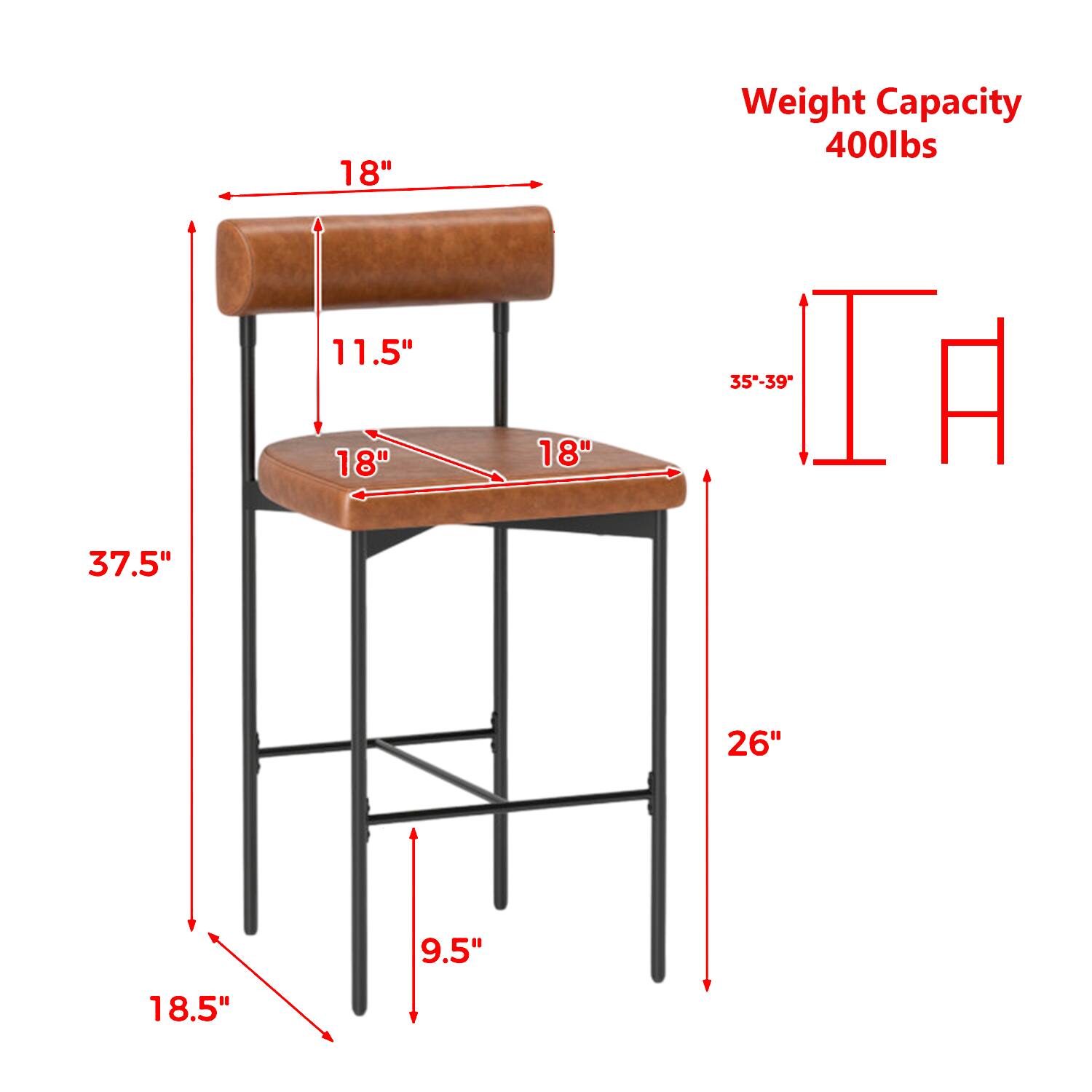 - 37.5" (height from floor to top of seat)
- 18" (width of seat)
- 11.5" (depth of seat)
- 18" (width of table)
- 18" (depth of table)
- 18.5" (height of table legs)
- 9.5" (distance between table legs)
- 26" (height of table legs from floor to bottom of seat)
- 35"-39" (height of backrest)
- Weight Capacity: 400lbs