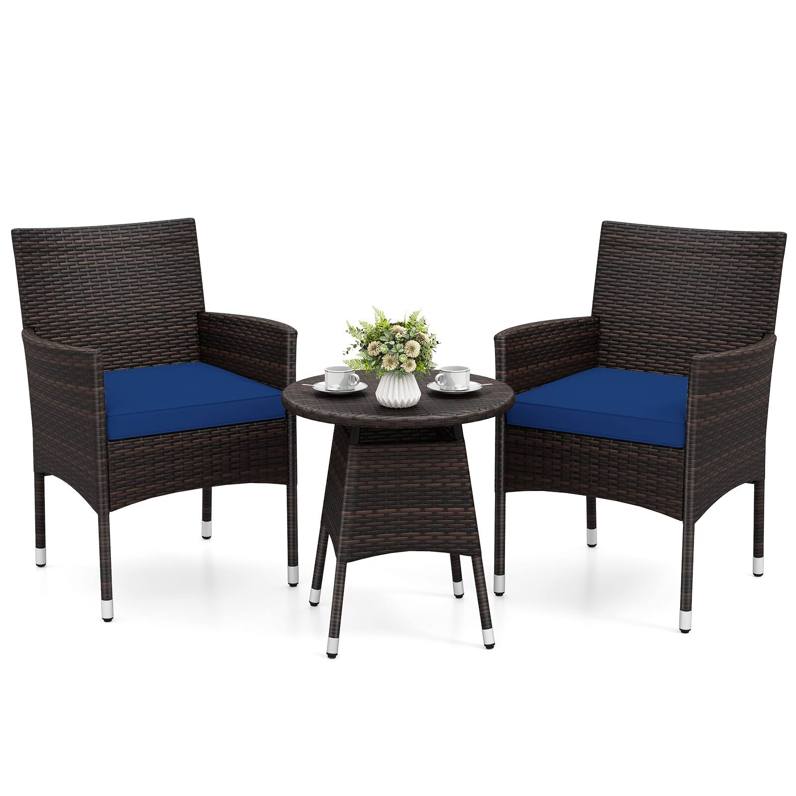 Alt View 6. Gymax - Gymax Set of 3 Patio Furniture Set Hand-Woven PE Wicker Conversation Set w/Armchairs Navy Blue - Blue.
