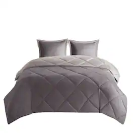 Gracie Mills - Vicente Reversible Diamond Quilt Down Alternative Comforter Set with 3M Scotchgard Protection - Charcoal/Grey