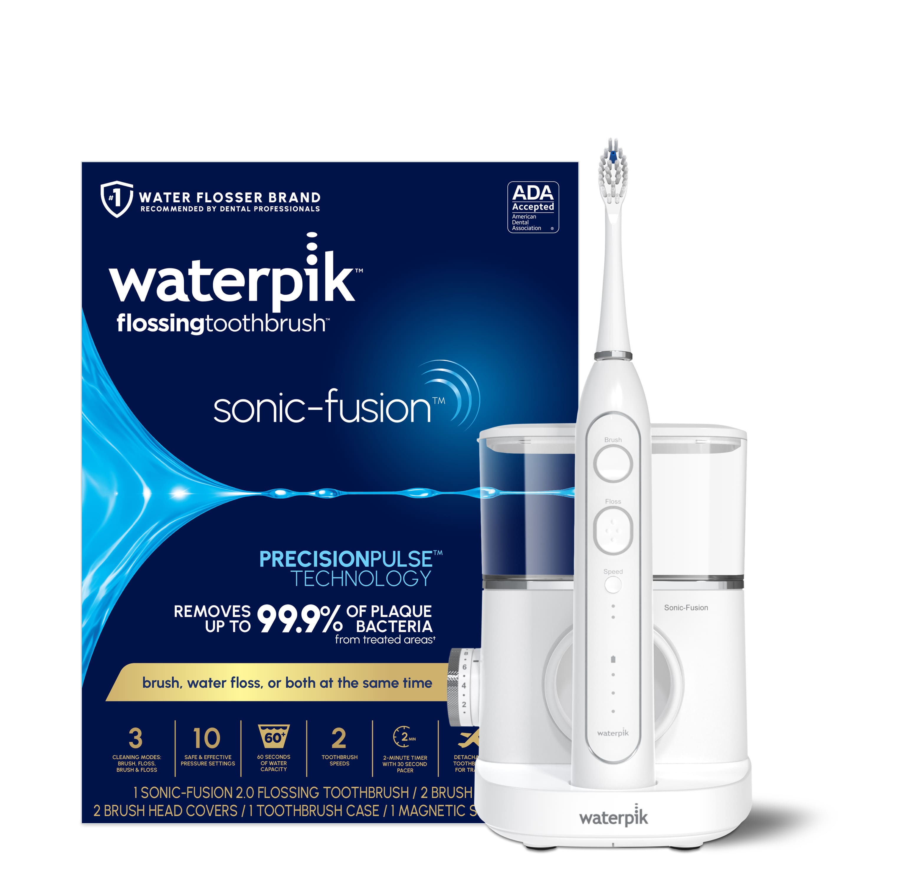 Waterpik - Sonic-Fusion 2.0 Flossing Electric Toothbrush with Water Flosser Combo In One - White