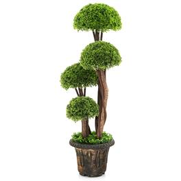 Gymax - 3FT Artificial Tree Fake Cedar Tree Faux Cypress Topiary Tree for Indoor Outdoor - Green,Golden