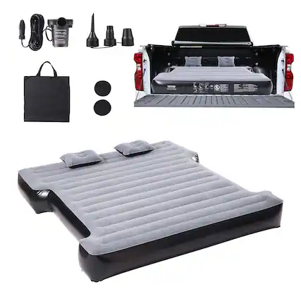 Front. VEVOR - Truck Bed Air Mattress, for 5.5-5.8 ft Full Size Short Truck Beds, Inflatable Air Mattress Camping Bed with 12V Air Pump - Grey.