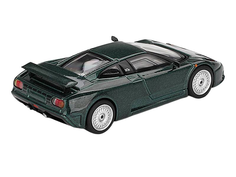 Left. Mini GT - Bugatti EB110 GT Verde Scuro Dark Green Metallic Limited Edition 1/64 Diecast Model Car by Mini GT - Dark Green.