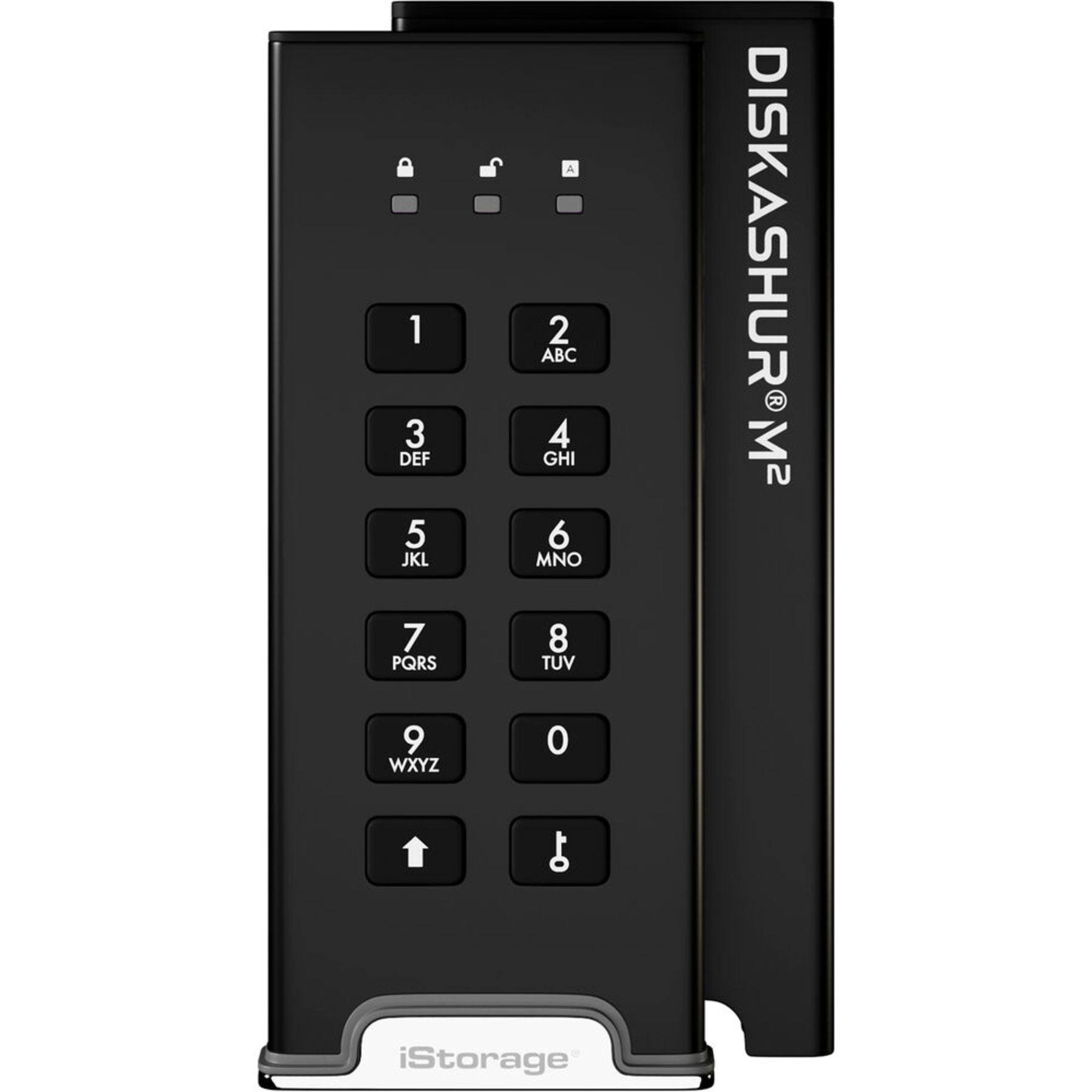 Front. iStorage - diskAshur M² 2TB External USB 3.2 Gen 1 Portable Secure SSD with Hardware Encryption - Black.