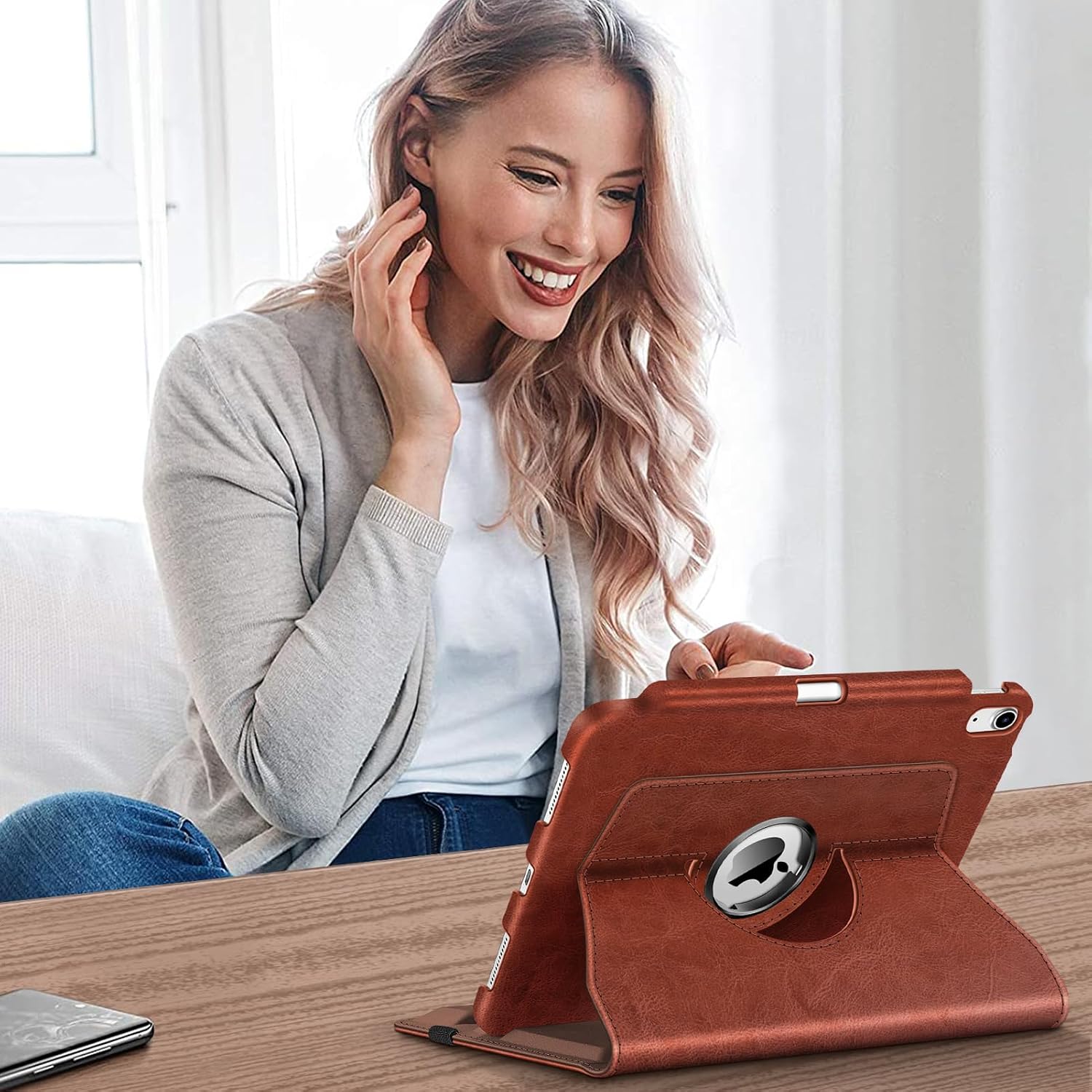 Alt View 3. Fintie - Rotating Case for iPad (A16) 11-inch 2025 and iPad 10th Gen 10.9 inch 2022, 360° Swivel Stand Magnetic Shockproof Cover - Brown.