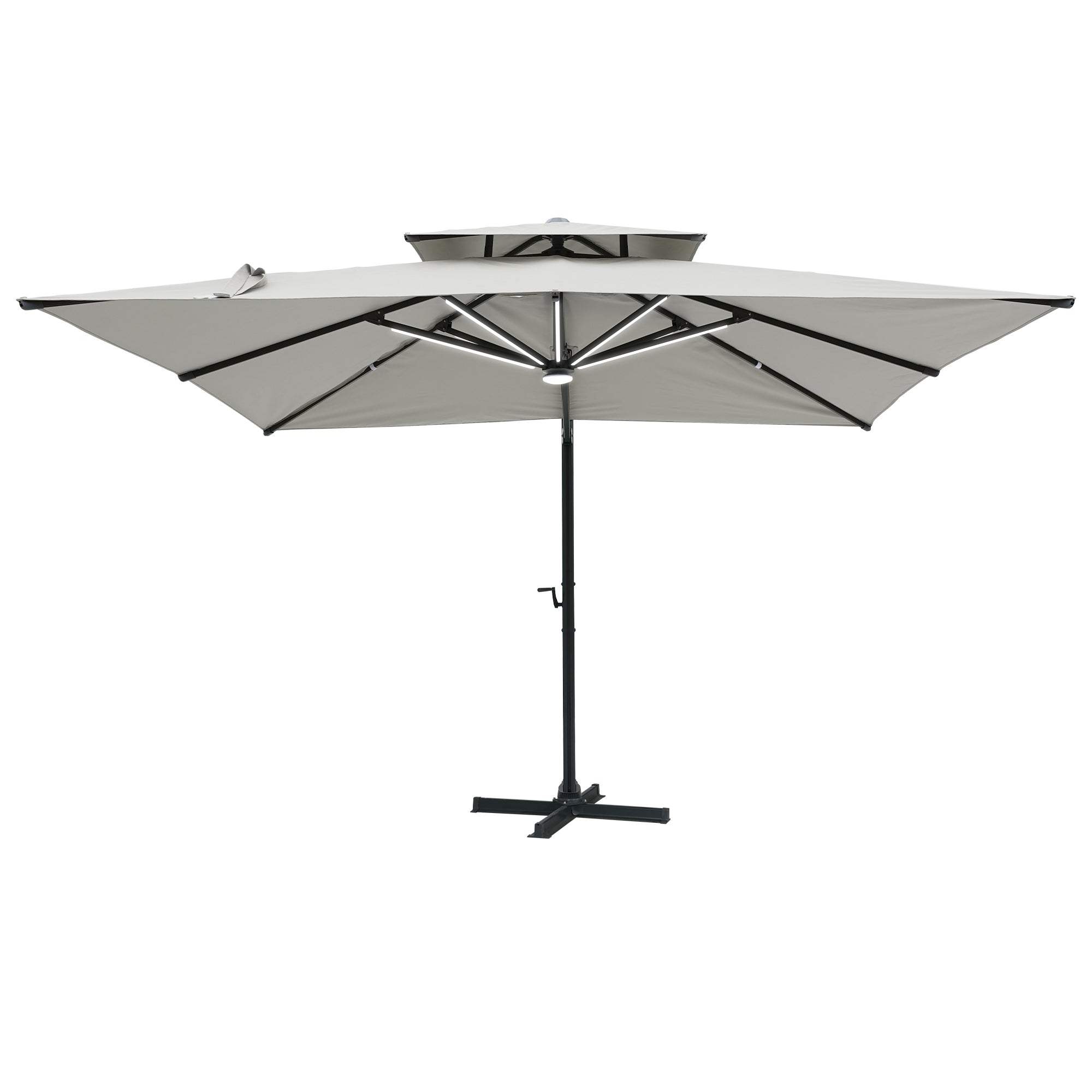 Angle. Mondawe - 10x10ft Cantilever Patio Lighted Umbrella with 360° Rotation, DIY Drape Hook - Gray.