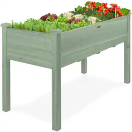 Best Choice Products - 48x24x30in Raised Garden Bed, Elevated Wooden Planter for Yard w/ Foot Caps, Liner - Sage