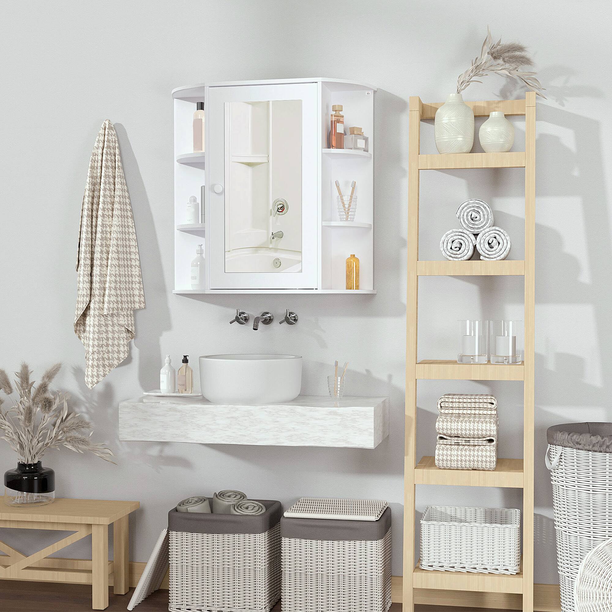 Alt View 3. Homcom - Bathroom Medicine Cabinet with Mirror,  Wall Mount Mirror Medicine Cabinet with Multiple Storage Shelves - White.