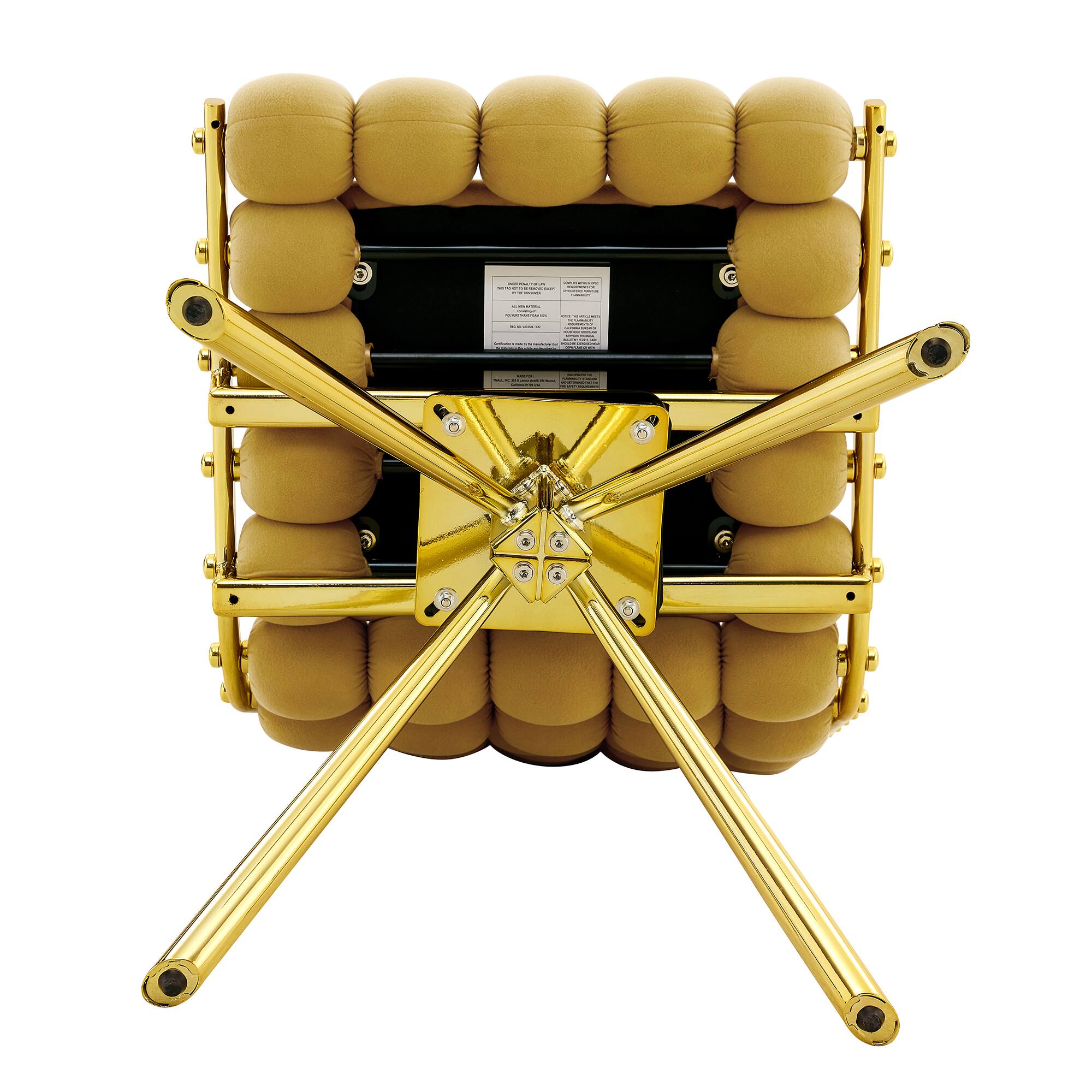 Alt View 9. Loheer - Loheer Yellow Dining Chairs Set of 2, Velvet Bubble Tufted Accent Chairs with Gold Legs, 1.63 ft, Dining Room Kitchen - Gold,Yellow.
