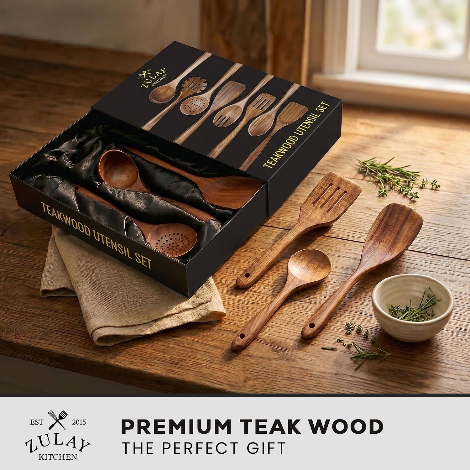 X-ULA TEAKWOOD UTENSIL SET  
SET UTENSIL TEAKWOOD  
EST 2015 PREMIUM TEAK WOOD ZULAY THE PERFECT GIFT KITCHEN