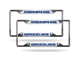 Rico Industries - Memphis Grizzlies NBA (Set of 2) All Corner EZ View Chrome Metal Laser Cut License Plate Frames - Multi