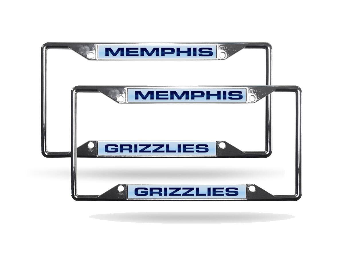 Memphis Grizzlies NBA (Set of 2) All Corner EZ View Chrome Metal Laser Cut License Plate Frames
