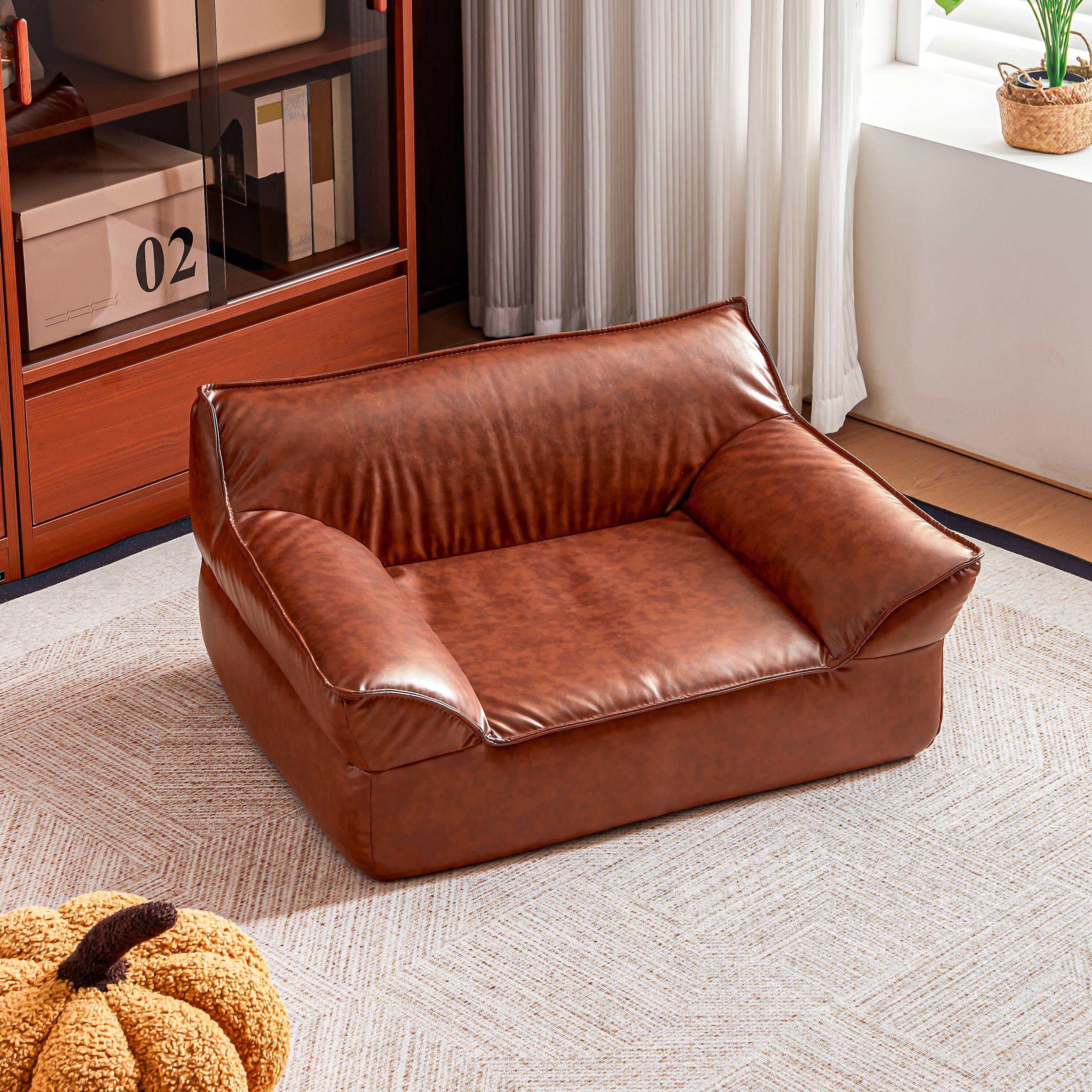 Alt View 3. MSOOB - Leather Dog Bed Couch for Medium Dogs Under 50 lbs, Brown Luxurious Elevated Pet Sofa Indoor - brown.