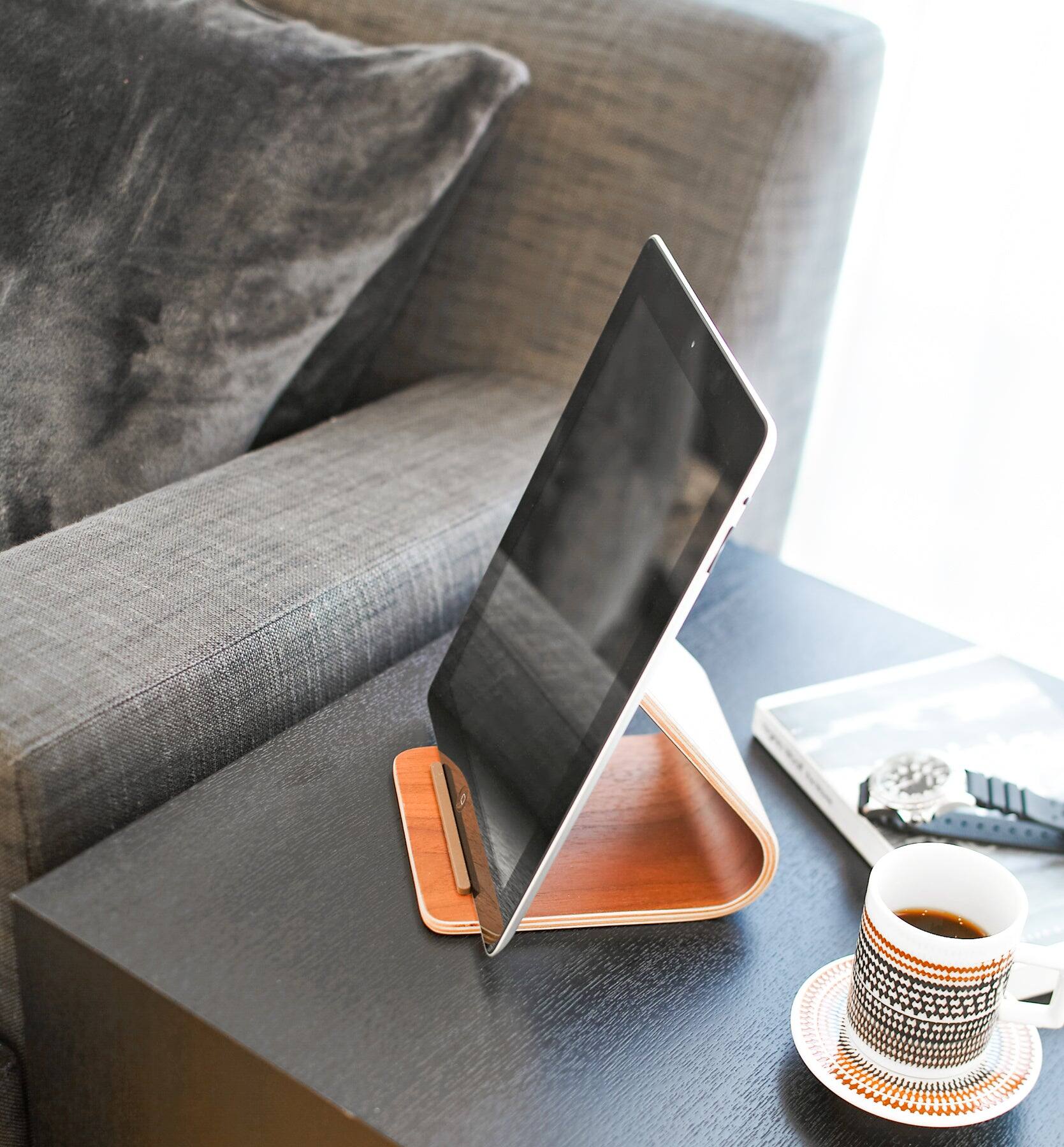 Alt View 2. Yamazaki Home - Tablet Stand - Wood - Walnut.