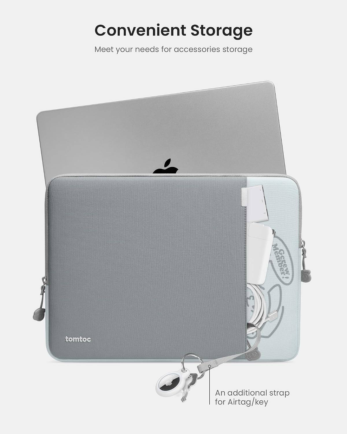 Convenient Storage  
Meet your needs for accessories storage  

tomtoc  
An additional strap for AirTag/key