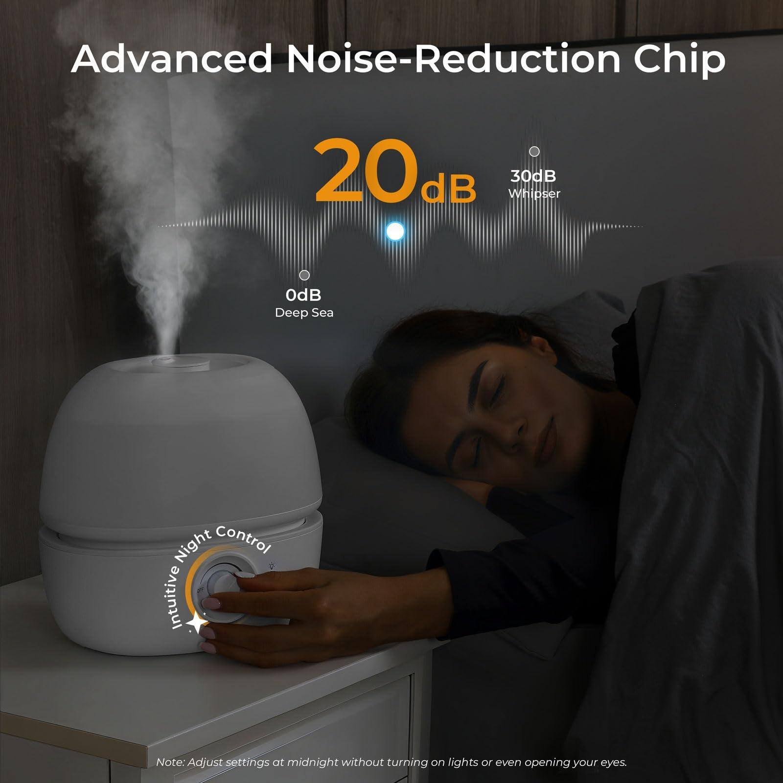 Advanced Noise-Reduction Chip

20 dB

30 dB Whisper

0 dB Deep Sea

Intuitive Night Control

Note: Adjust settings at midnight without turning on lights or even opening your eyes.