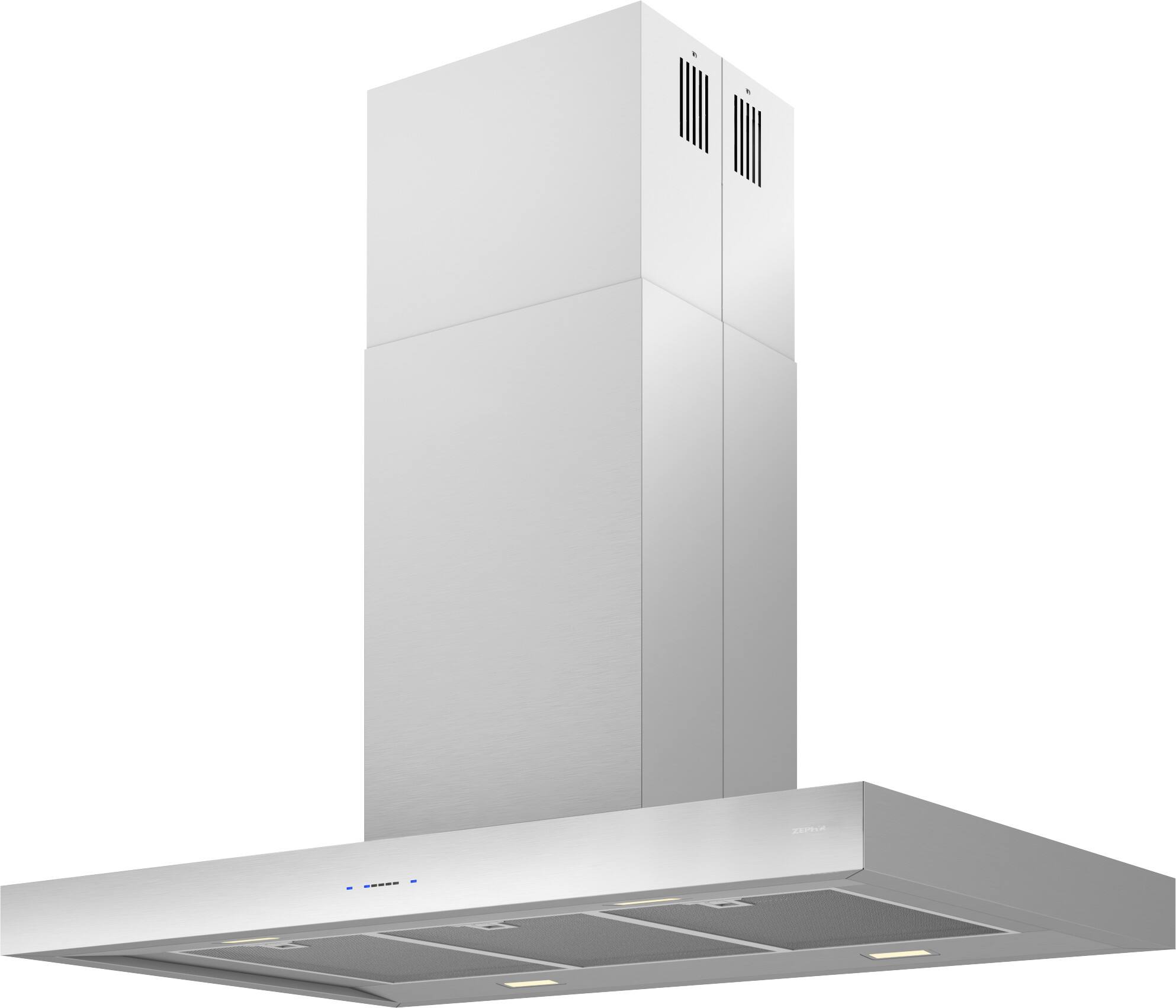 Angle. Zephyr - Roma 42 in. 600 CFM Island Mount Range Hood with LED Light - Stainless Steel.