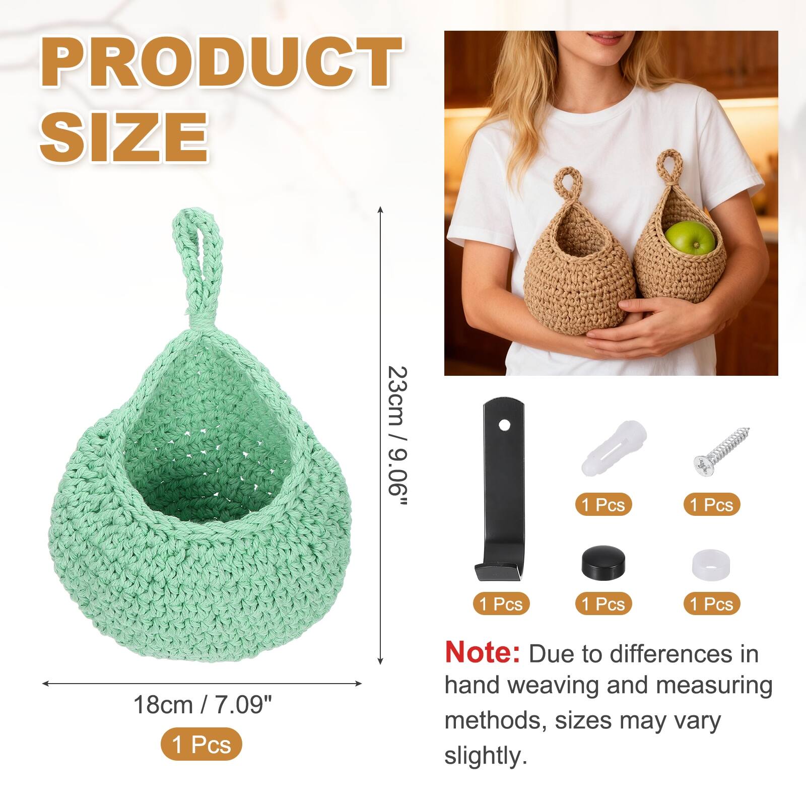 PRODUCT SIZE

23cm / 9.06"  
1 Pcs

18cm / 7.09"  
1 Pcs

Note: Due to differences in hand weaving and measuring methods, sizes may vary slightly.