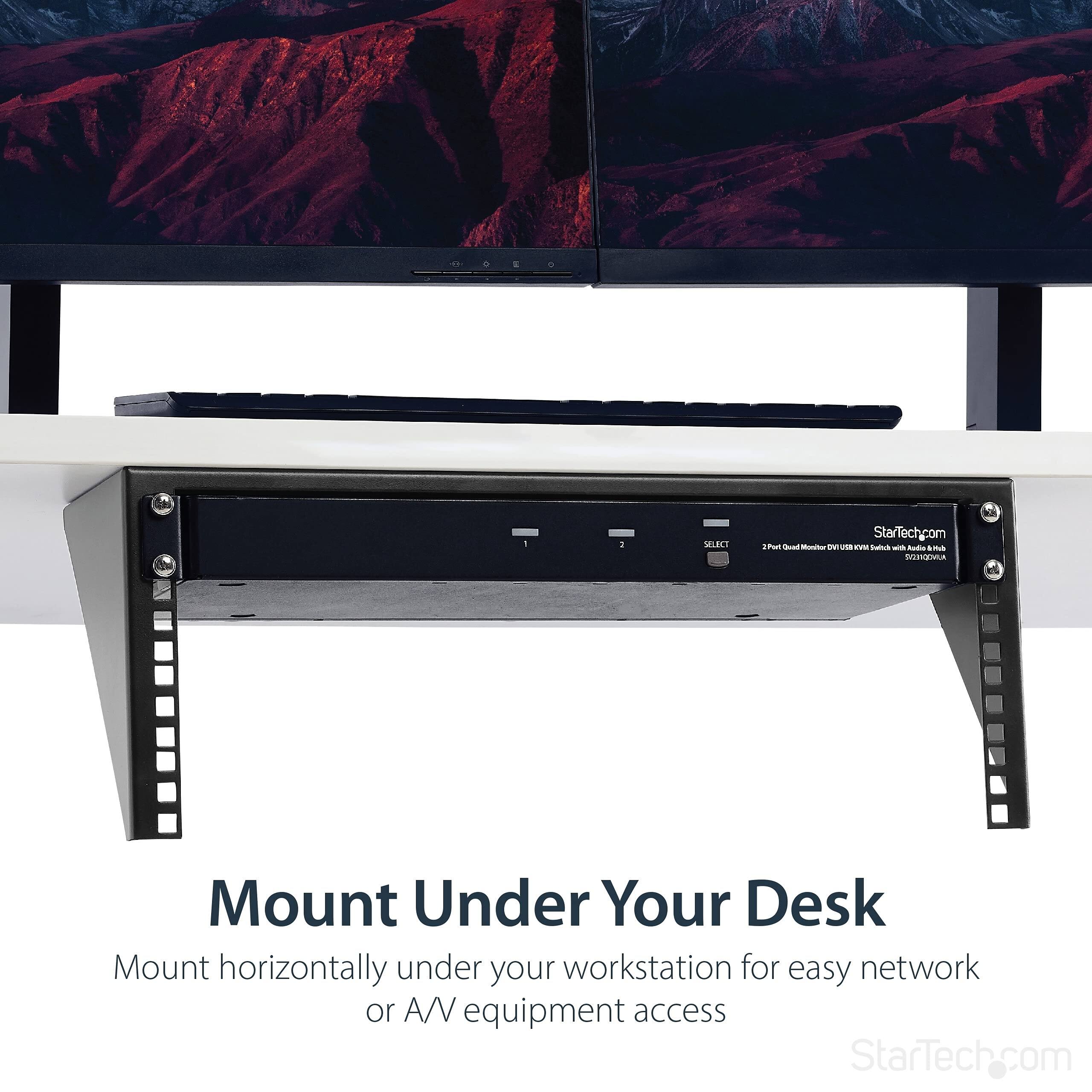 Mount Under Your Desk

Mount horizontally under your workstation for easy network or A/V equipment access

StarTech.com