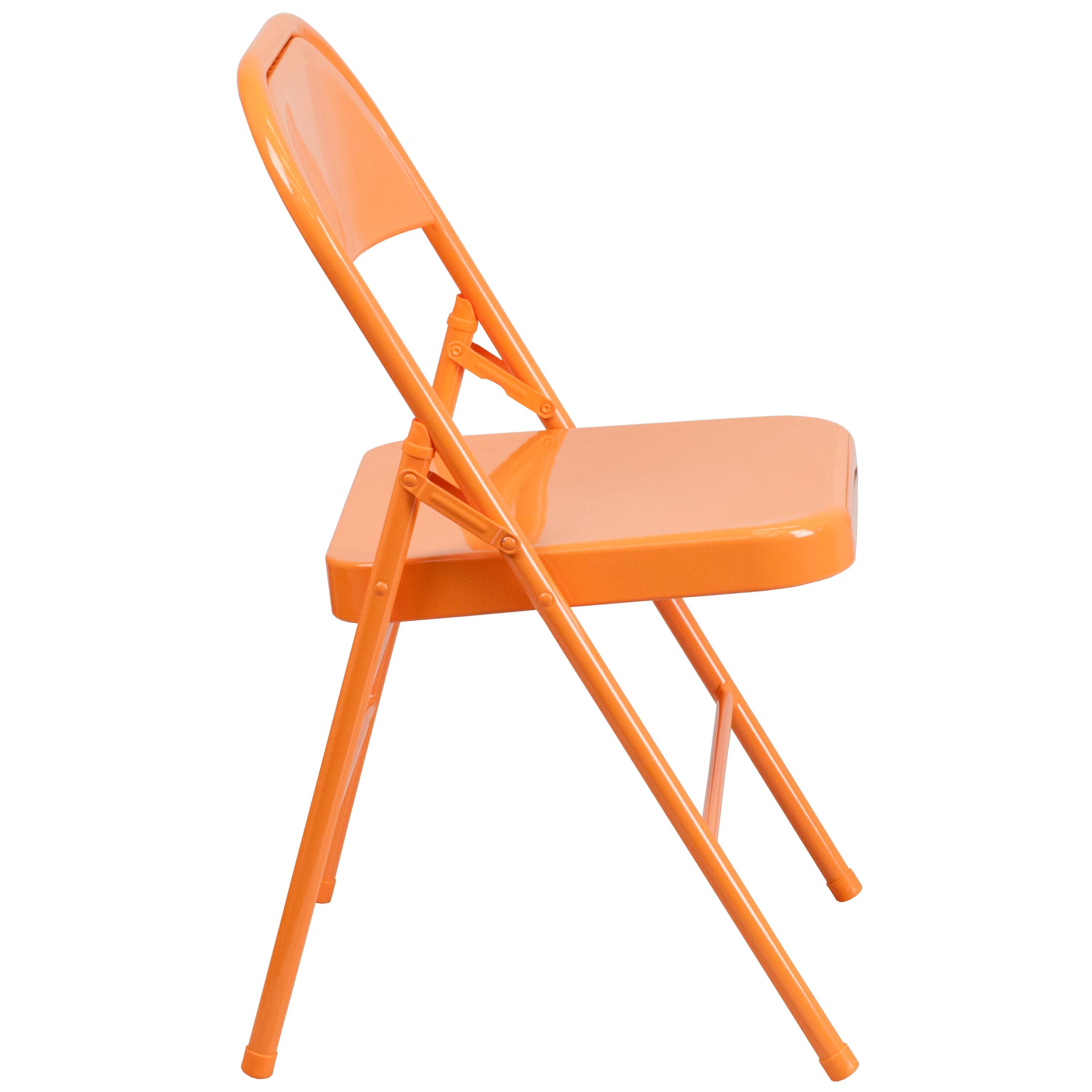 Alt View 7. Emma + Oliver - 2 Pack Home & Office Colorful Metal Folding Chair Teen and Event Seating - Orange Marmalade.