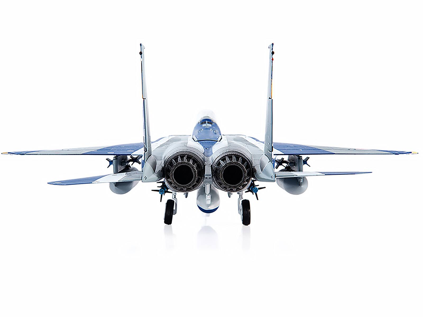 Back. JC Wings - F-15DJ JASDF Eagle Fighter 23rd Fighter Training Group 20th Anniversary Display Stand 1/72 Limited 600pcs Worldwide - Grey, Blue, Yellow.