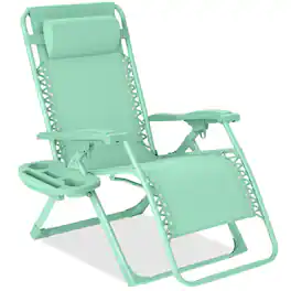 Best Choice Products - Monochromatic Zero Gravity Chair, Folding Patio Recliner w/Side Tray, Headrest - Mint