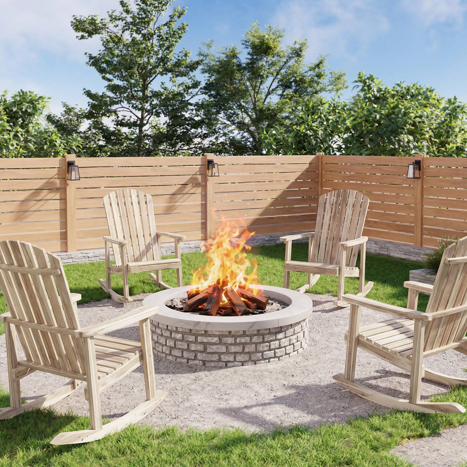 Alt View 4. Gymax - Gymax 2PCS Adirondack Rocking Chair w/Slatted Seat & High Fanned Back for Backyard - Yellow.