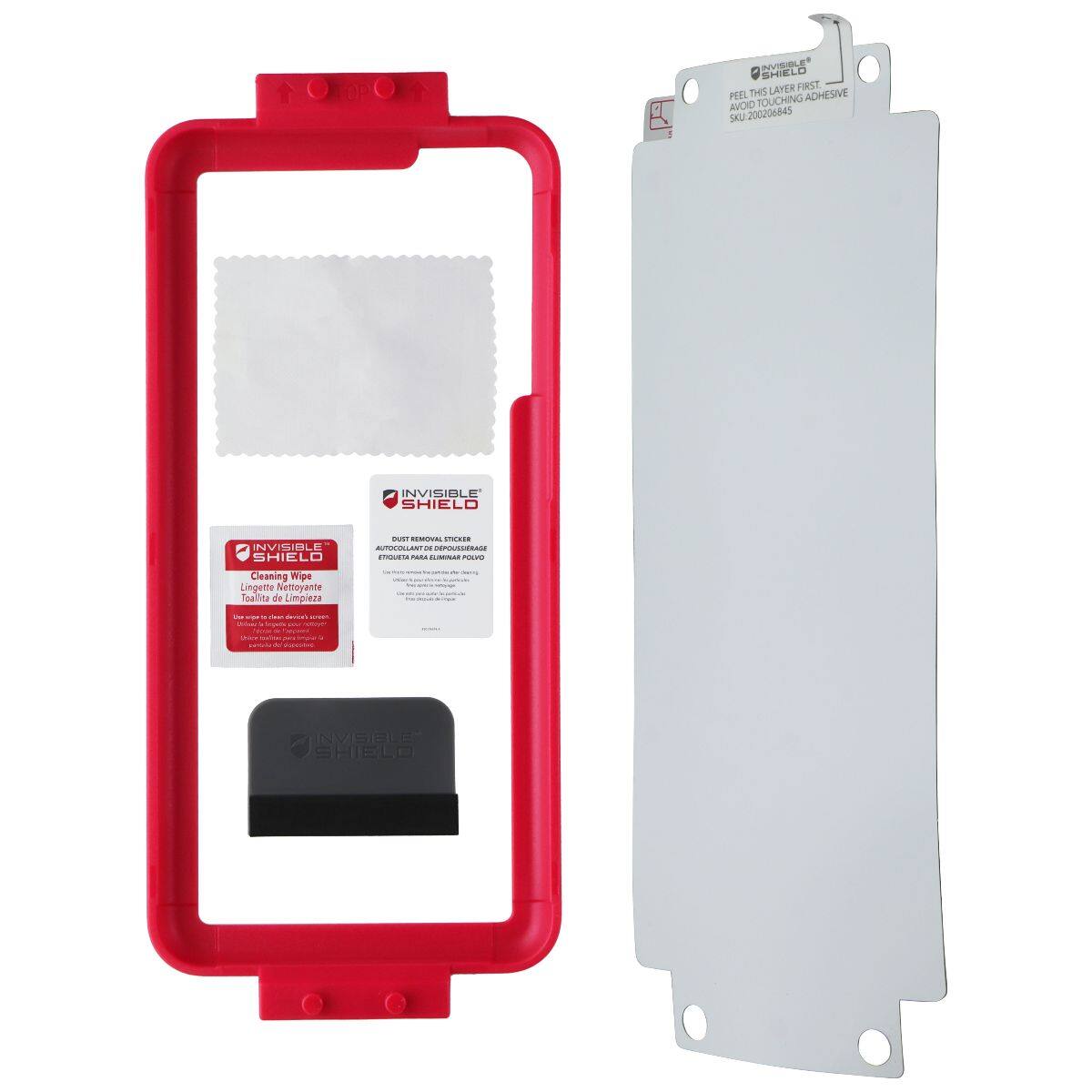 AVAILBLE e 9 SHIELD LAYER FIRST. PEEL THIS ADHESIVE AVOID TOUCHING SKU 200206845 INVISIBLE SHIELD Cleaning Wipe Lingette Netoyante Toalla de Limpieza .. I adens OCO. - DEOVELENAN CET P - MCR - -- - - - -  - INVISIBLE SHIELD