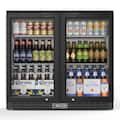 Coolake - 36in 7.4 cu.ft Commercial Back Bar Cooler with 2 Glass Doors, Under Counter Beverage Refrigerator for Restaurant - Black
