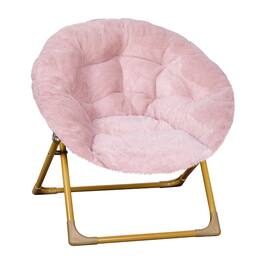 Emma + Oliver - Io Kid's Folding Saucer Chair with Cozy Faux Fur Upholstery and Metal Frame for Playroom, Bedrooms, Nursery and More - Blush Faux Fur/Soft Gold Frame
