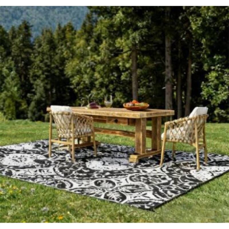 Alt View 4. HTUTWOO - 9' x 18' Portable Outdoor Camping Carpet Mat - Reversible Plastic Straw Rug,Waterproof Large Mat,Foldable with Carry Bag - Grey White.