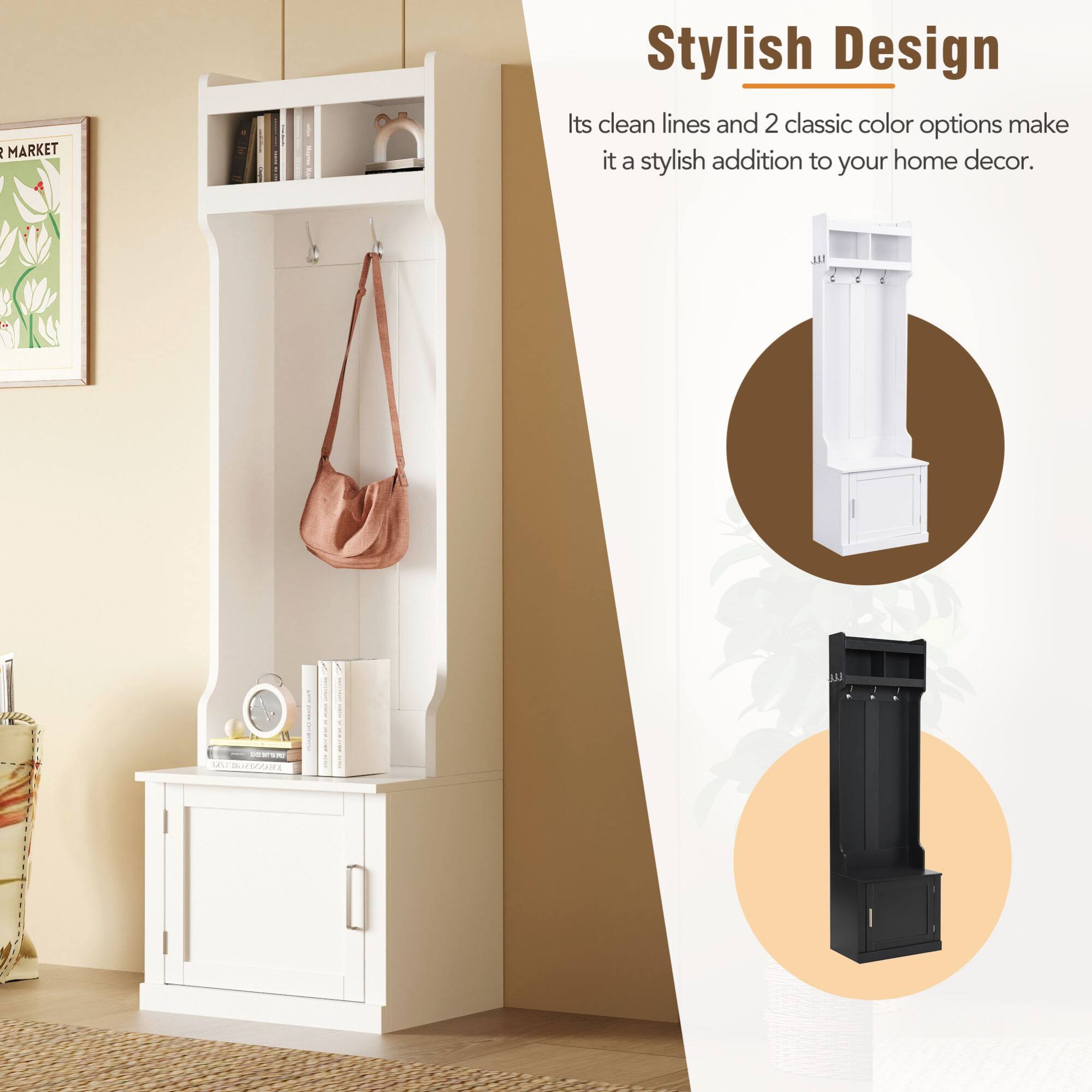 Stylish Design  
Its clean lines and 2 classic color options make it a stylish addition to your home decor.