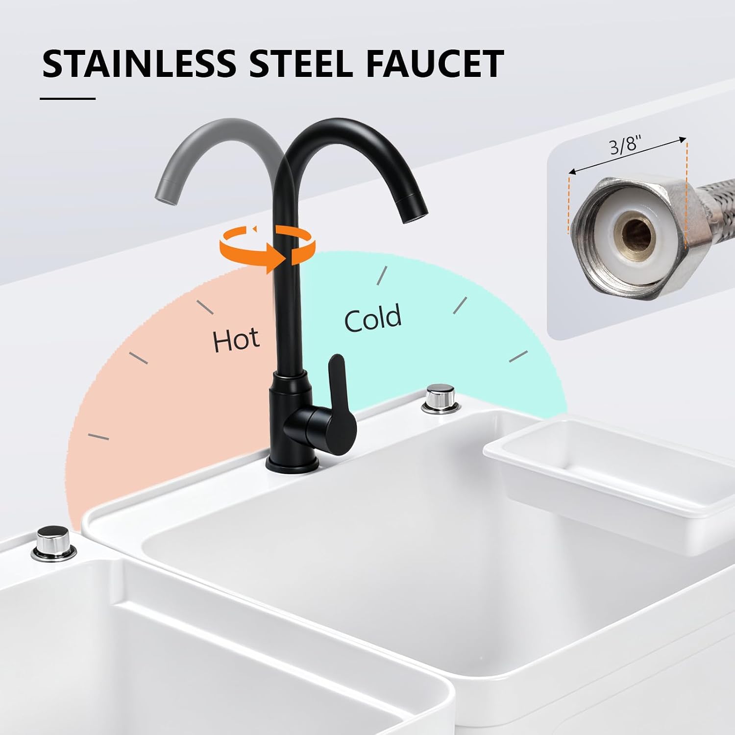 STAINLESS STEEL FAUCET

3/8"

Hot
Cold