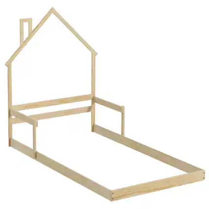 Front. Costway - Costway Twin Size Floor Bed for Kids with Chimney Headboard & Handrail Natural - Natural.