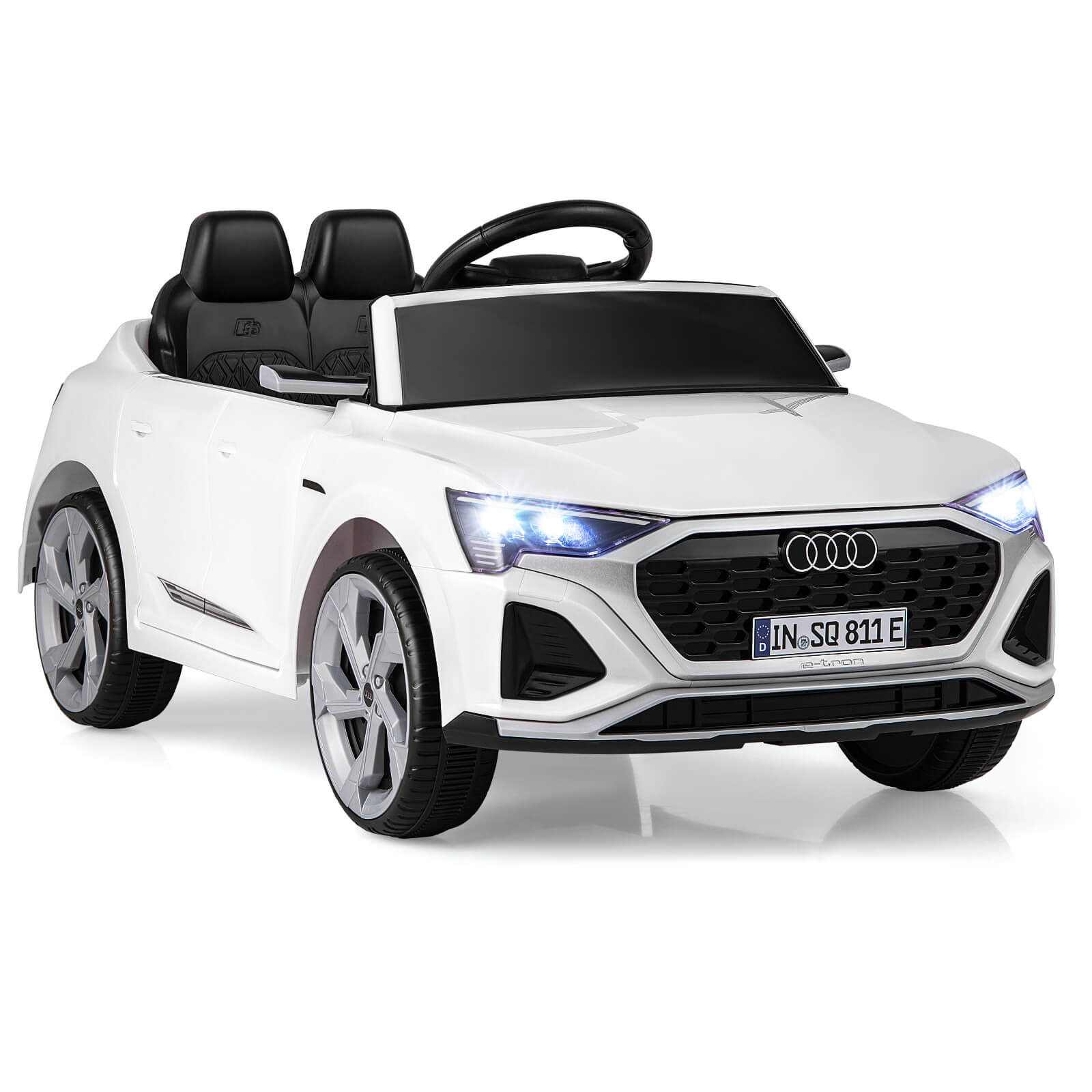 Costway - 12V Kids Ride On Car w/Remote Control 4 Wheels Suspension 3 Speeds LED Headlight - White