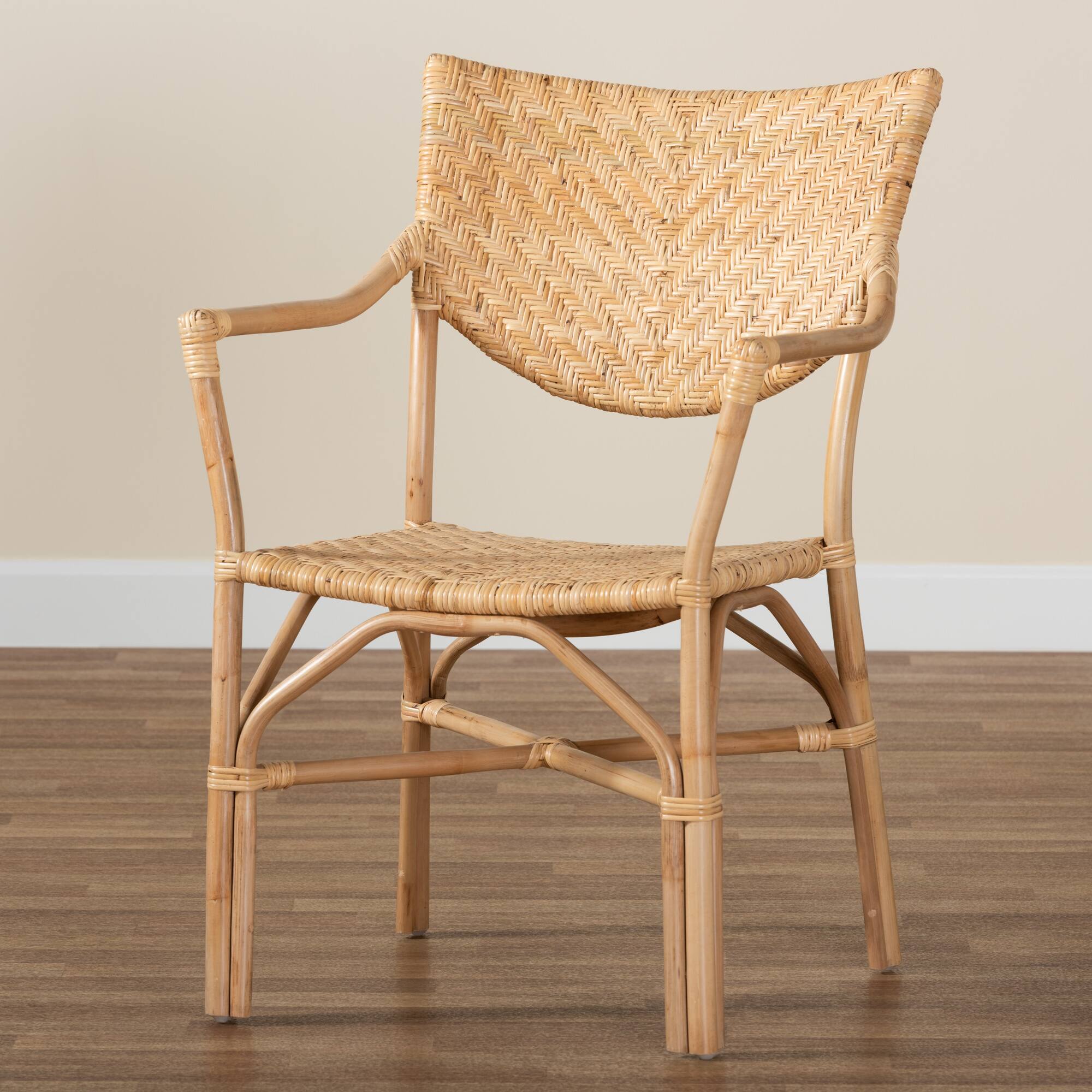 Alt View 5. bali & pari - Damani Modern Bohemian Finished Rattan Dining Chair - Natural Brown.