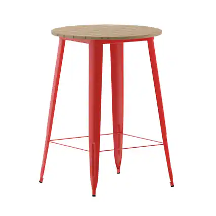 Front. Flash Furniture - Declan Commercial Indoor/Outdoor Bar Top Table, 30" Round All Weather Brown Poly Resin Top with Red Steel base - Red.